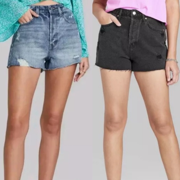 Wild Fable 2 pairs Super high rise cut off shorts light wash and black denim - Picture 1 of 15